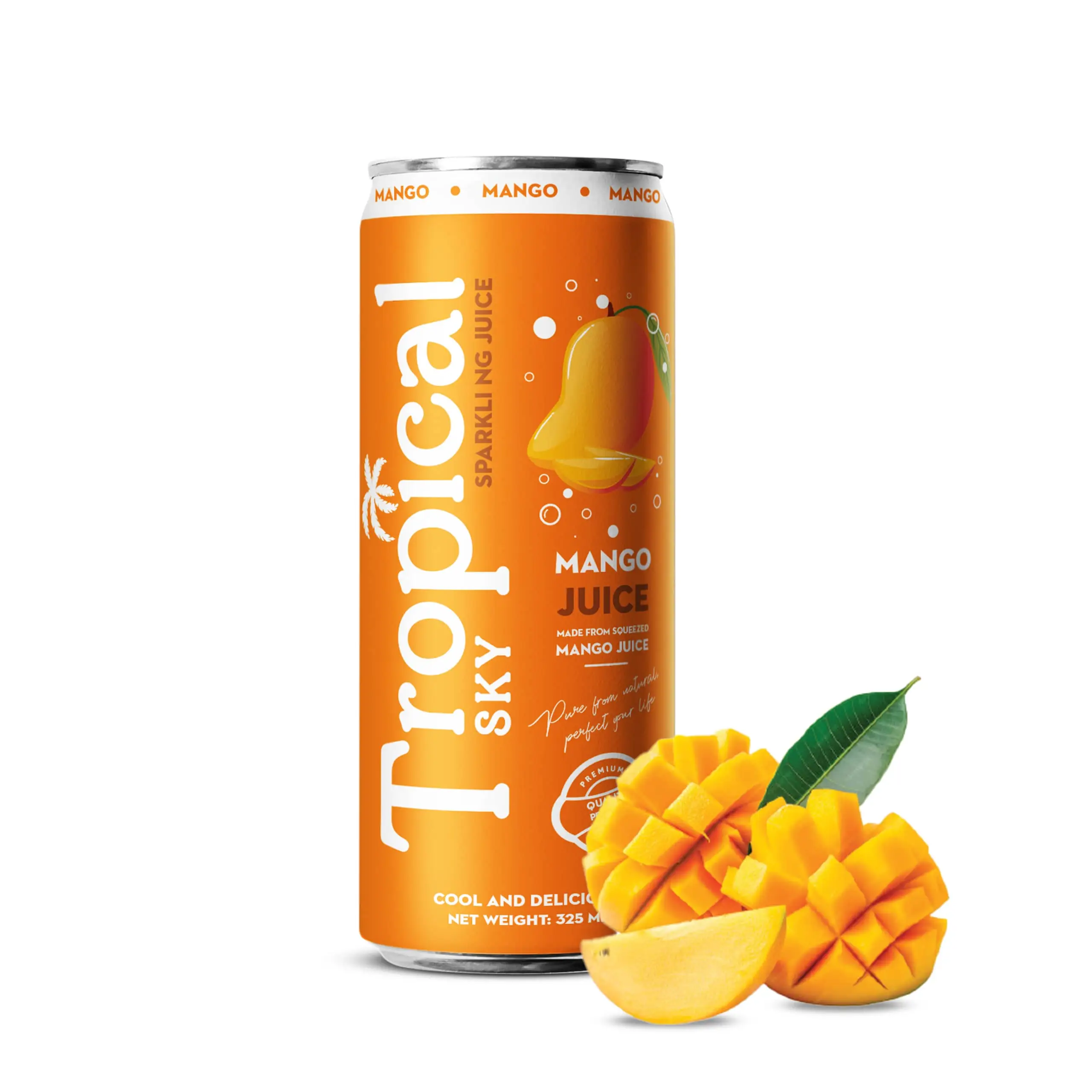 OEM manufactuer Sparkling fresh Mango juice packing in Canned| Tropical Sky brand